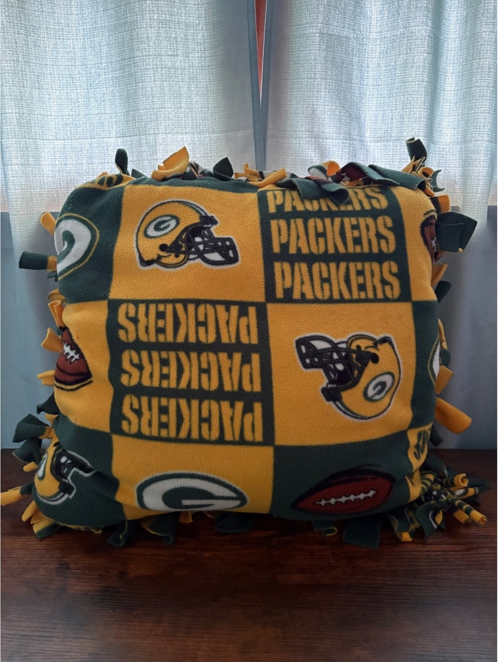Green Bay Packers Fleece Throw Pillow with Knotted Edges